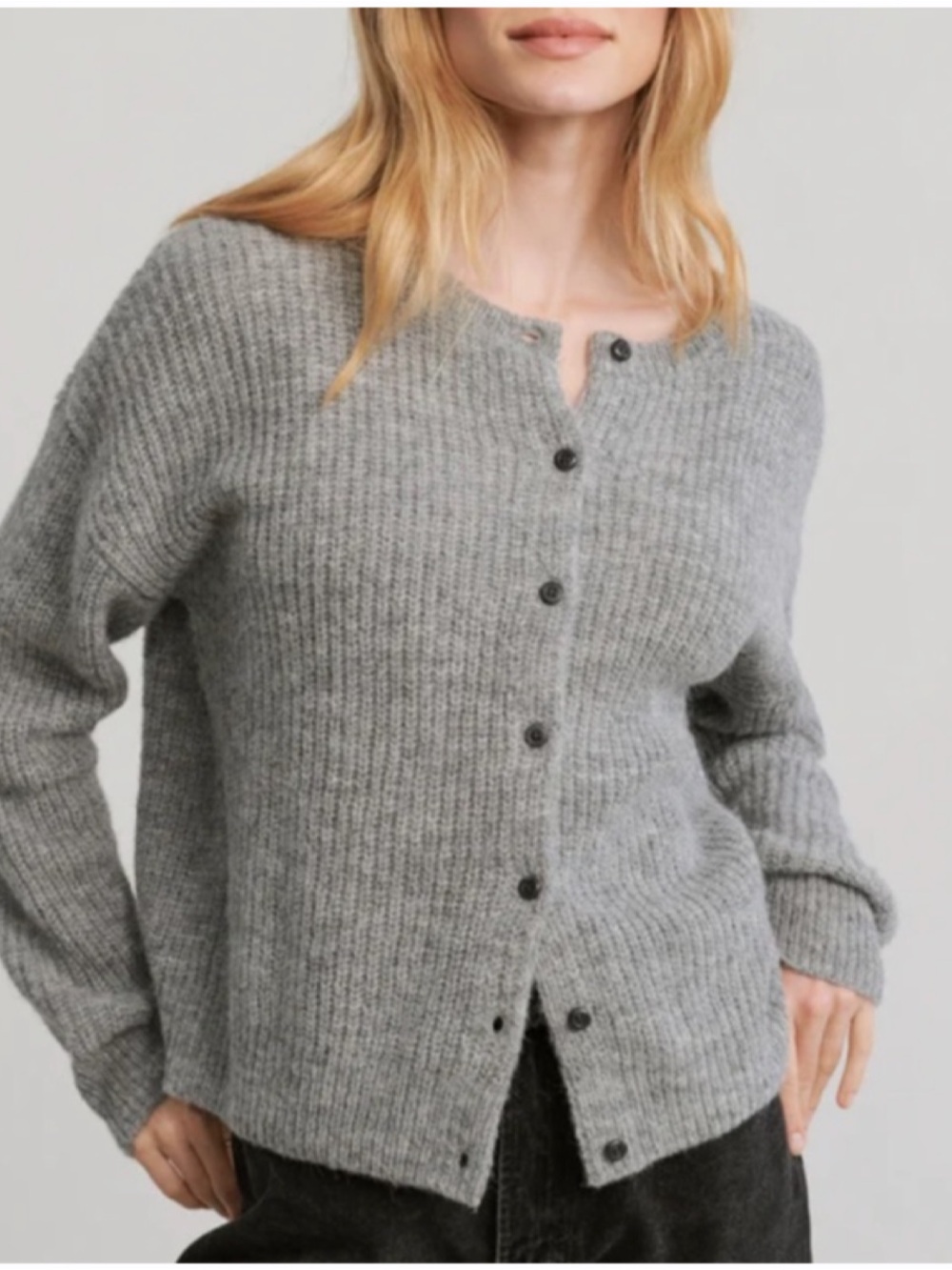 Jenni Kayne Hayes Crewneck Alpaca Wool Button Up Cardigan Sweater Large Gray